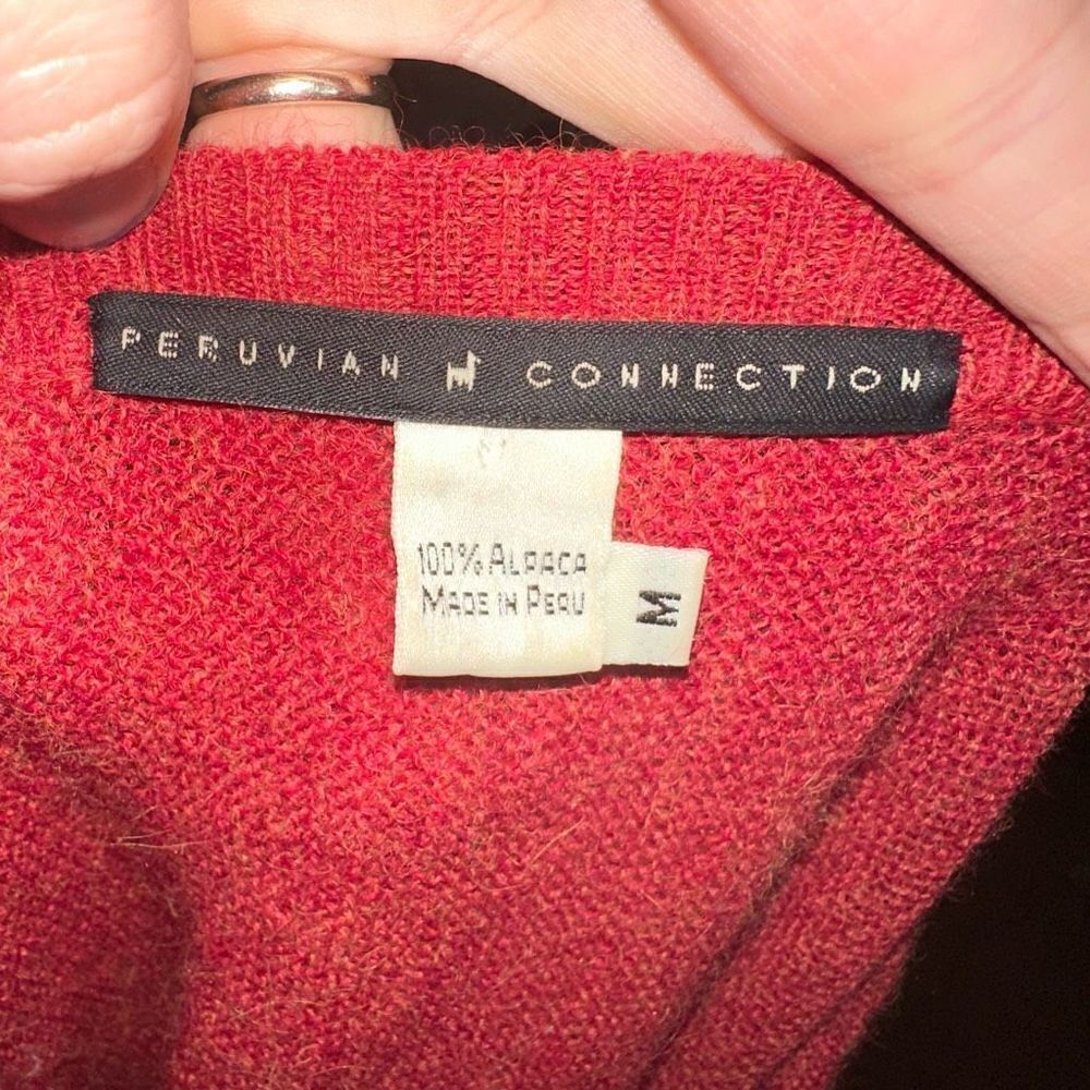 Peruvian Connection red alpaca v-neck elevated basics sweater - Picture 3 of 3